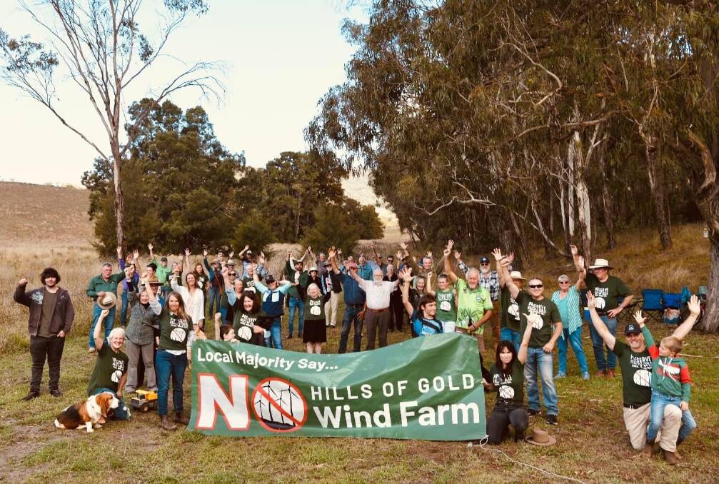 Opponents of the wind farm Hills of Gold Preservation Inc met on Thursday, March 23 at Teamsters Rest Reserve on Crawney Road to commemorate the five year anniversary the only proponent-hosted public meeting in Nundle regarding the proposed wind farm. Picture supplied by Megan Trousdale 