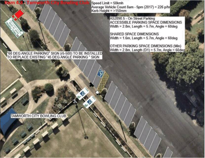 New line markings on Napier Street are expected to create more parking for Anzac Park and the Tamworth City Bowling Club. Picture supplied by Tamworth Regional Council