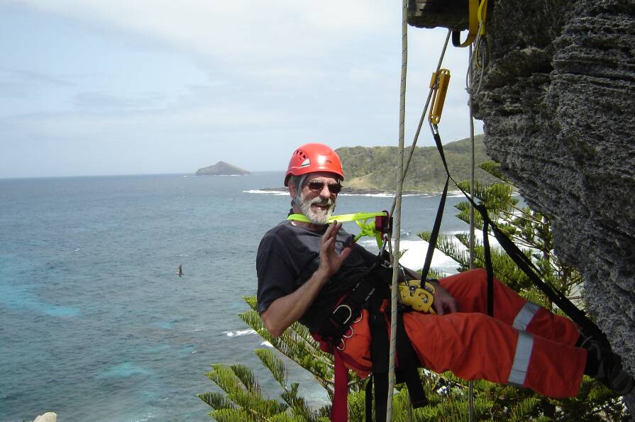 Mr Hanson assisting with SES vertical rescue training at Lord Howe Island. Picture supplied by Geoff Hanson