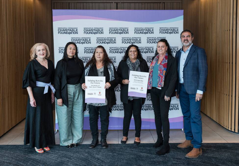 NPCF Chair Jennifer Leslie, UNSW's Aryati Yashadhana, Wirringaa-baa's Karen Fuller, Brenda Londsdale Johnson and Michelle O'Leary, and NPCF Director Ashley Gordon. Picture supplied by the Newcastle Permanent Charitable Foundation