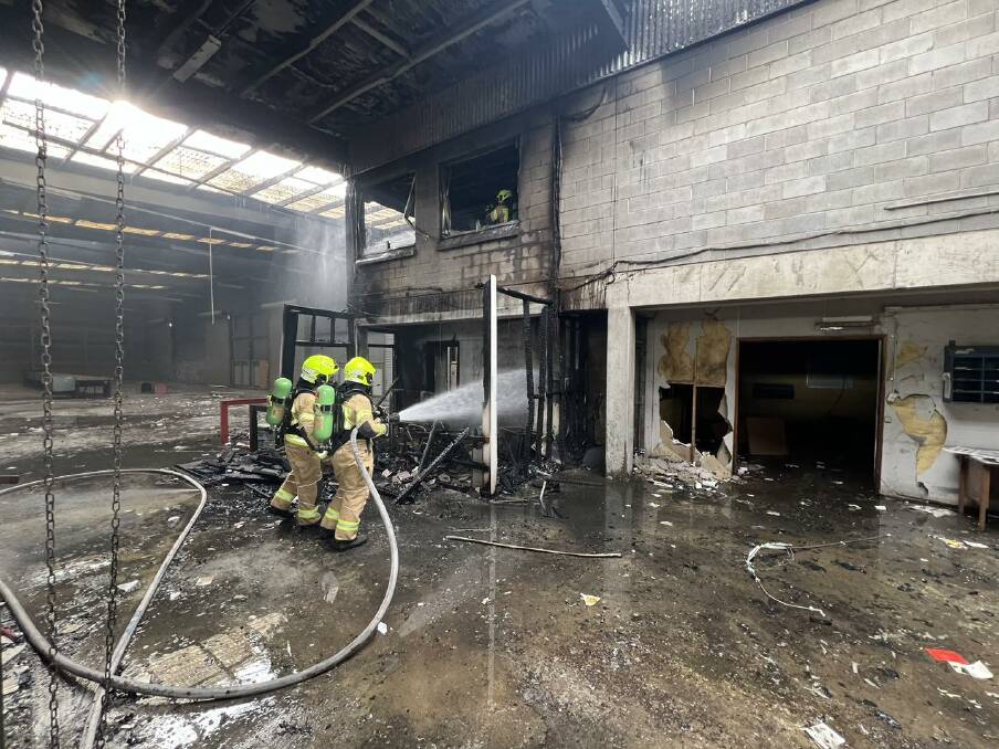 Firies responded to a building fire at an abandoned warehouse near a service station in Taminda on Sunday, November 19. Picture supplied by Fire and Rescue NSW Station 448 South Tamworth
