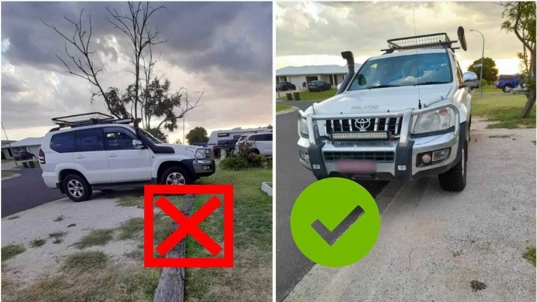 (Left) How a Dubbo resident's car was parked when she was fined, and (right) how the local council told her she should be parking. Pictures from file