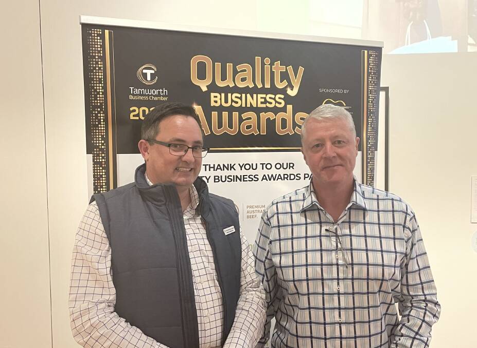 Tamworth Business Chamber president Matthew Sweeney and Executive Officer Bryan O'Connor launched the 2023 Quality Business Awards with an event at the Tamworth Regional Gallery on Wednesday. Picture by Jonathan Hawes