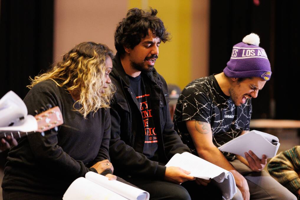 Googoorewon "Goori" Knox and his brother Teangi Knox rehearse for their upcoming performance at the Sydney festival. Picture by James Henry courtesy of the Ilbijerri Theatre Company