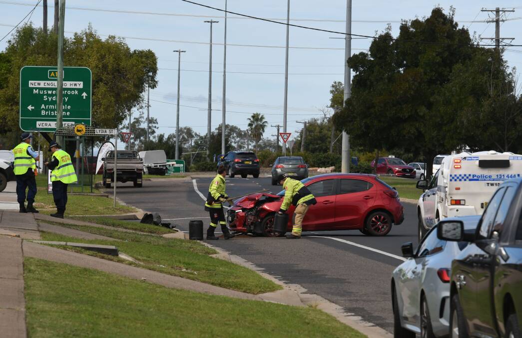 The crash occurred on Goonoo Goonoo Road at about 9:45am on Thursday morning. Picture by Gareth Gardner