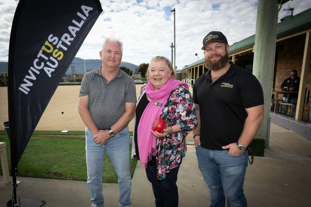 David Nikko, Suzie Burns and Jye Martyn at the Veteran and Family Bowls day hosted by the South Tamworth Bowling Club on Sunday morning. Picture by Peter Hardin