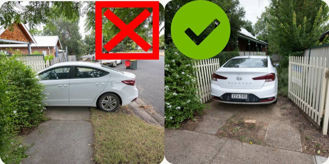 If you're blocking a footpath, nature strip, or parked sideways across a driveway, you could be fined. Pictures by Peter Hardin