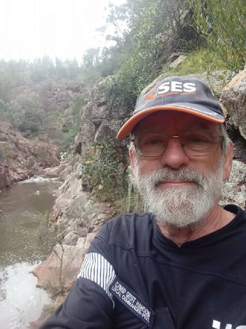Mr Hanson on a search for a missing person in rugged untracked country near Pindari Dam. Picture supplied by Geoff Hanson