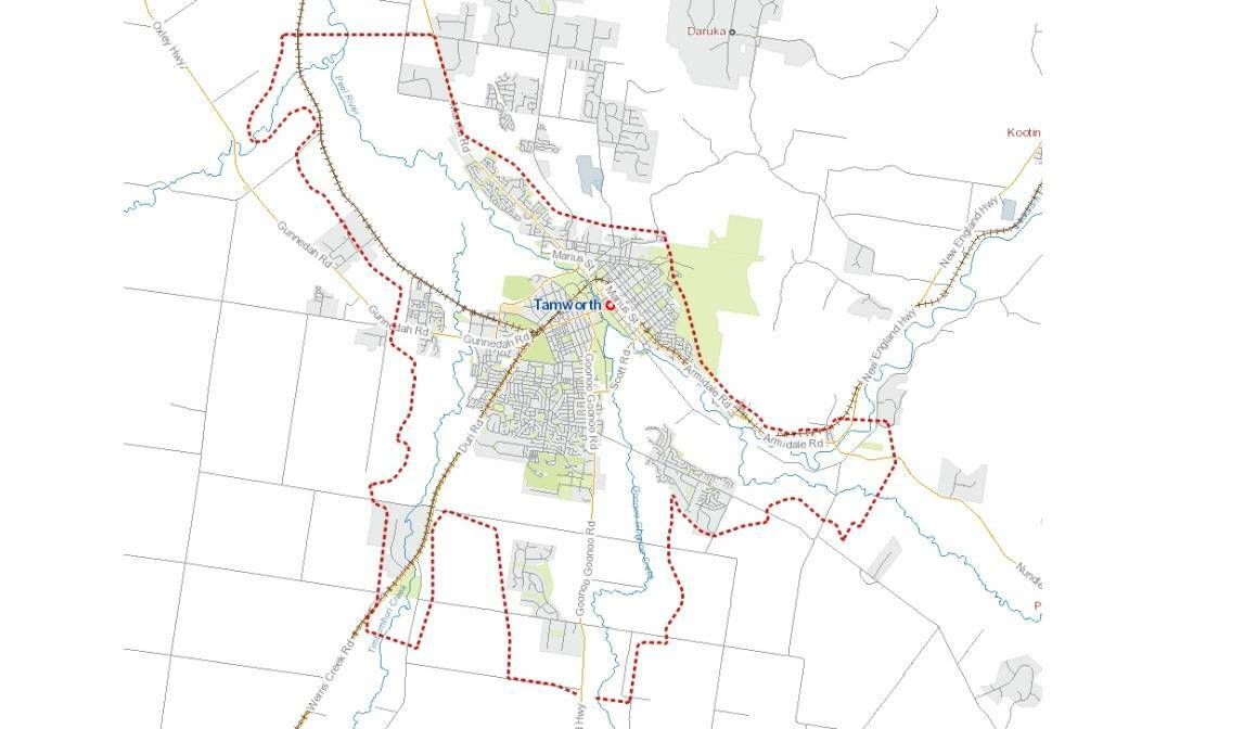 The new plan increases the size of the area identified as a floodplain risk. Picture supplied by Tamworth Regional Council