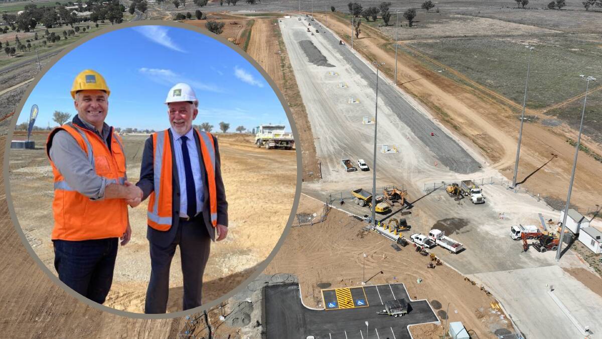 Qube general manager Sean Hovey with Tamworth mayor Russell Webb earlier this year during construction of the Tamworth Intermodal Freight Facility in Westdale. Pictures supplied