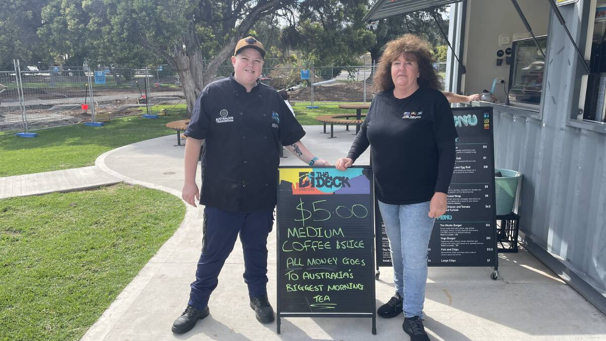 Deck Skate Park Café's Natalie Daley and Leesa Mercer were serving coffee and cakes all day, donating 100% of the proceeds to Cancer Council.