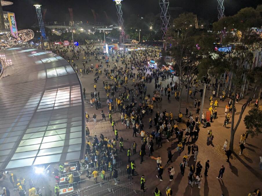 Fans flooded Stadium Australia to watch the Matildas' first-ever World Cup semifinals match. Picture by Jonathan Hawes