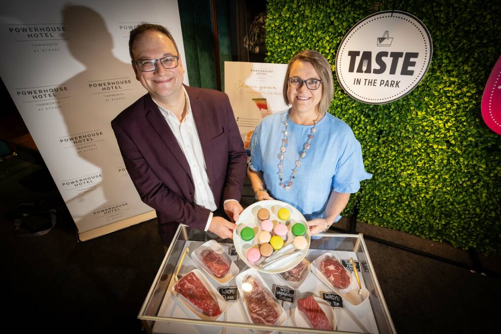 Powerhouse Hotel Tamworth general manager Daine Hamilton-Cooper and TRC Events Officer, Natasha Little showcase some of the scrumptious sweet and savoury options on offer at this year's Taste Tamworth Festival. Picture by Peter Hardin