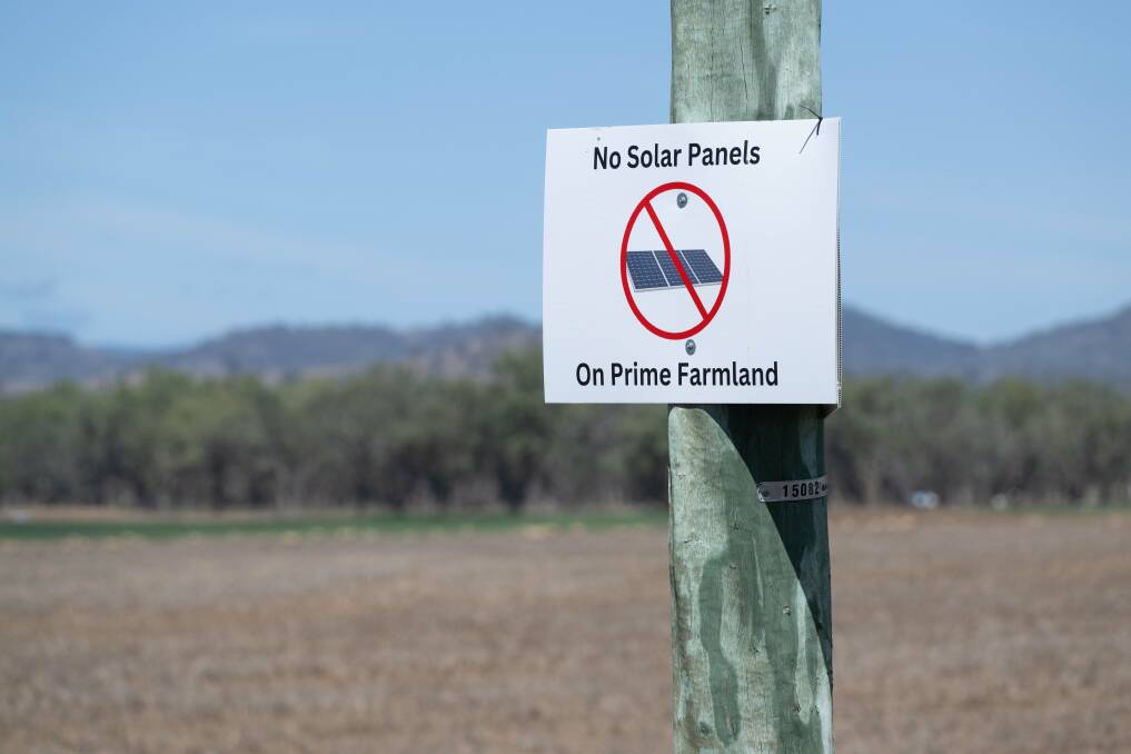 'No Solar Panels on Prime Farmland' sings are plastered across the Loomberah district. Picture by Peter Hardin