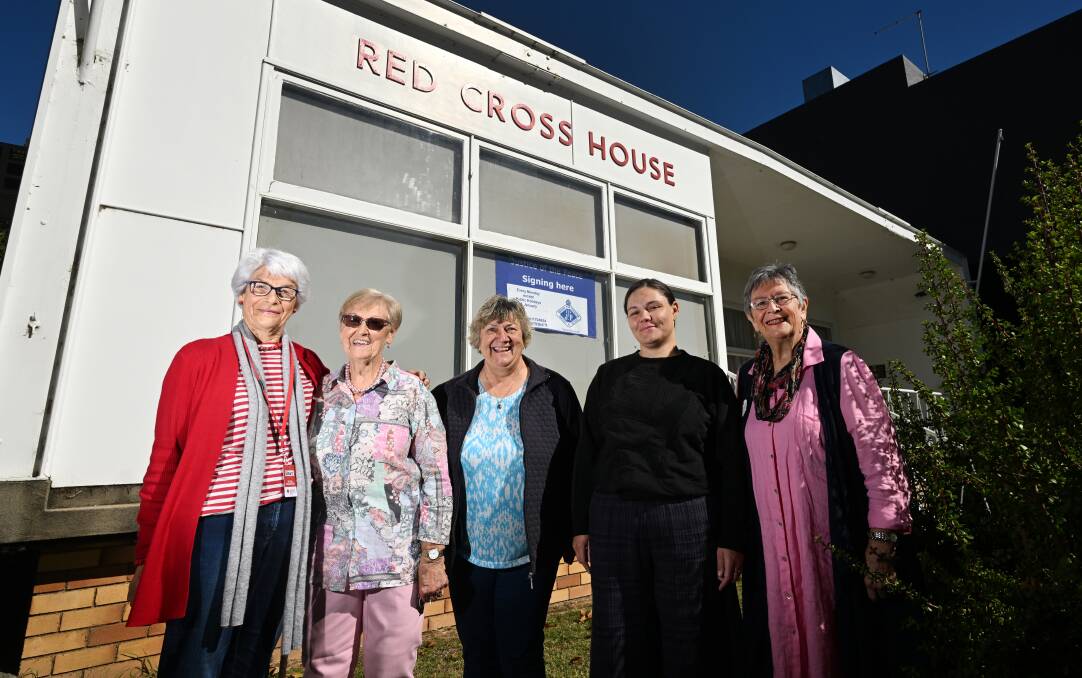 Red Cross op shop workers Libby Darling, Sandra Poulton, Carol Price, Sharon Burns and Helen Lesley. Picture by Gareth Gardner