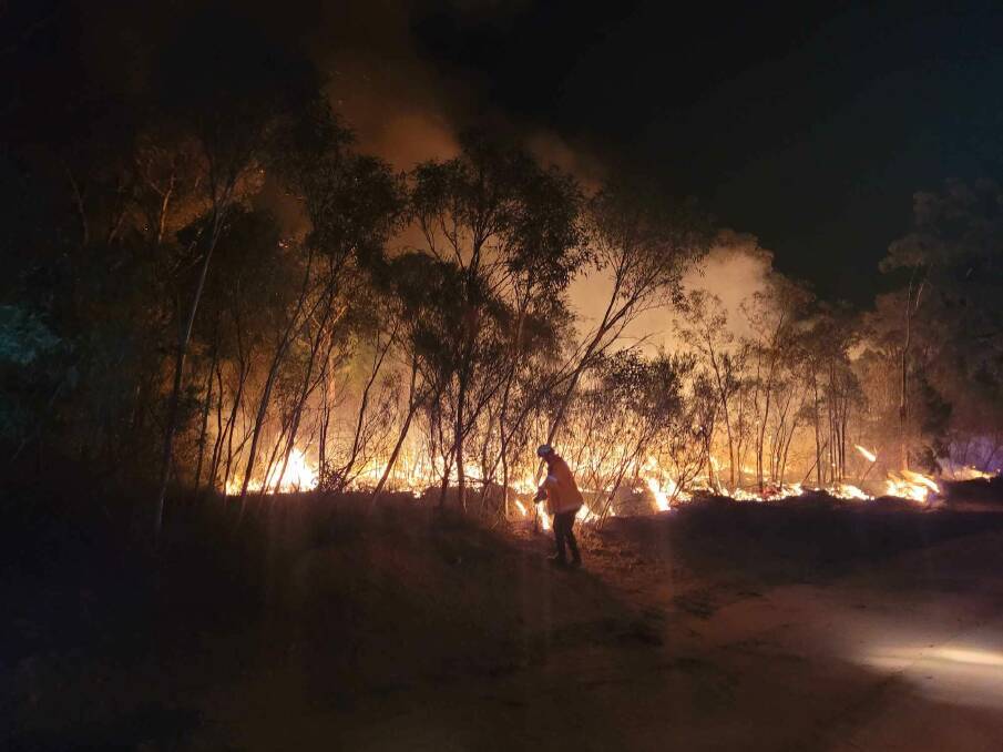 Firecrews work hard into the night to contain the Duck Creek Pilliga Forest fire. Picture supplied from NSW RFS Narrabri Fire Brigaded facebook. 