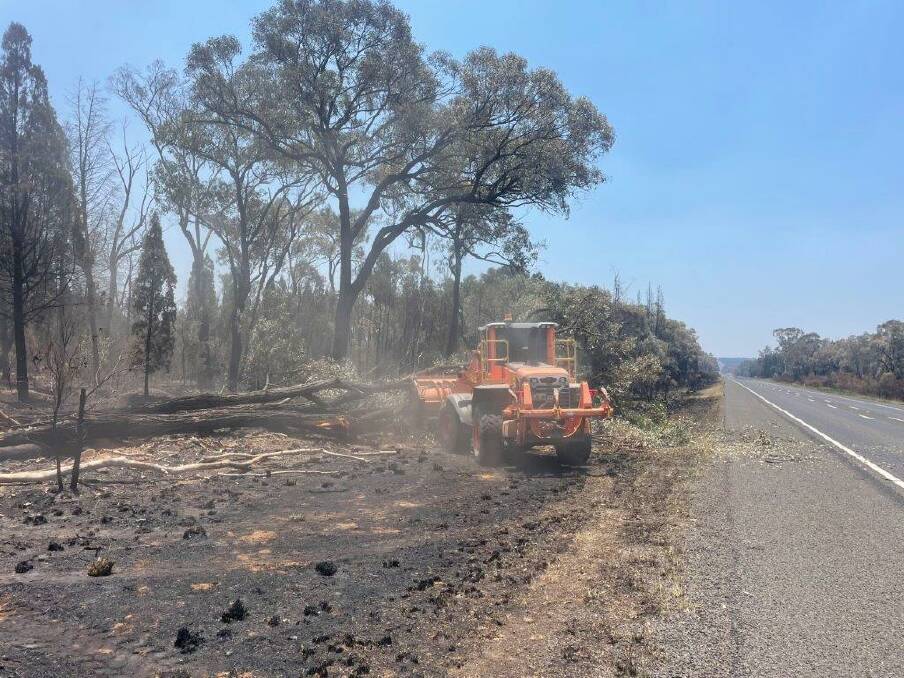 Crews and arborists work to cut back any dangerous trees and fixing any of the infrastructure along Newell Highway. Picture supplied from NSW RFS Narrabri Fire Brigaded facebook.