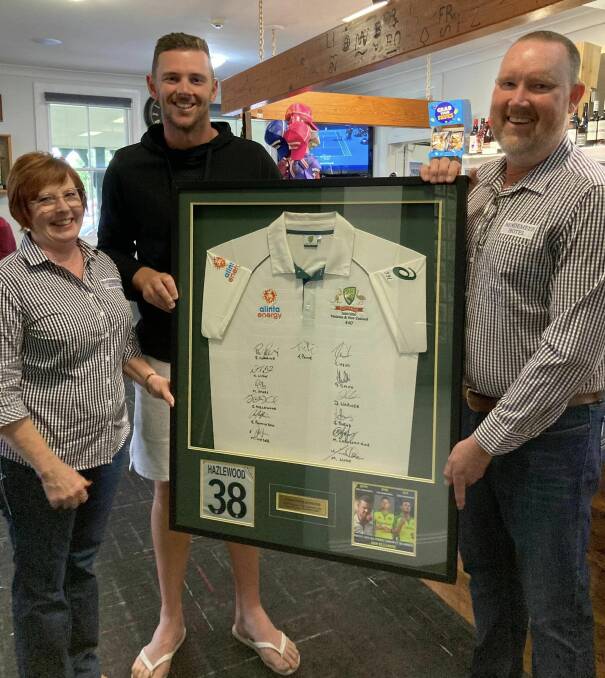 Australian cricketer Josh Hazlewood donated his jersey to the Bendemeer Hotel. The Summers say despite his celebrity nature, everyone knows him as just 'Josh'. Picture supplied.