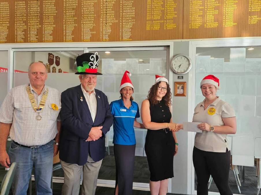 Tamworth Rotary Club of First Light's Brian Logan, Youth Insearch Mal MacPherson, and Leigh Foord, with Rachel Quinlan. And also from Rotary Club of the first light Charlotte Moore. Picture supplied