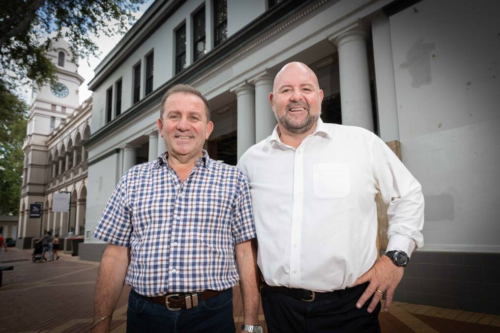 Owner Charles Sfeir, Majeti Investment Group, and leasing agent, Malcolm Campbell, director of Ray White Tamworth, in front of the old Commonwealth Bank, which is being redeveloped for retail and office space. Picture Peter Hardin 
