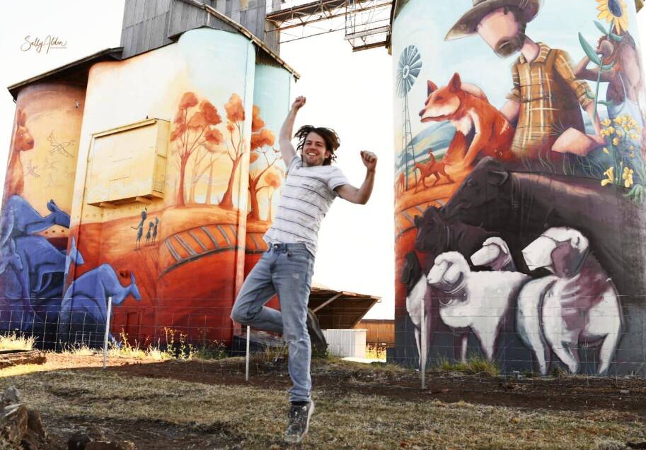 Artist Peter Ryan transformed the giant canvas of the local silos to tell the story of Quirindi. Picture by Sally Alden.