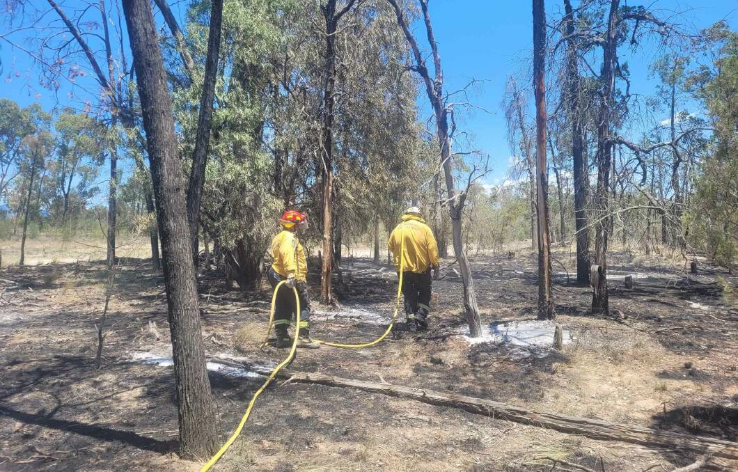Crews are patrolling potential hot spots on the eastern side of the Duck Creek fire in the Pilliga to make sure they're fully out before an expected storm front arrives at 3pm. Picture NSW rural Fire Serivce