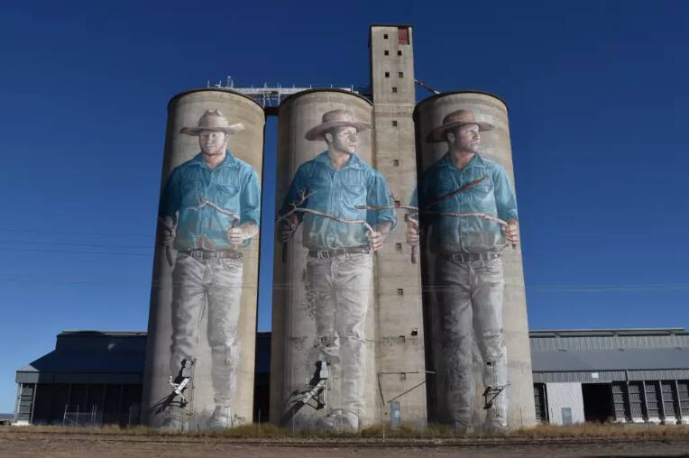 'The Water Diviner' silo art at Barraba has received worldwide notoriety. Picture Tamworth Regional Council.