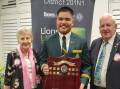 Kootingal Lions Youth of the Year coordinator David Emanuel and his wife Jill, with Farrer Year 12 student and Youth of the Year entrant William Hamell. Picture supplied 
