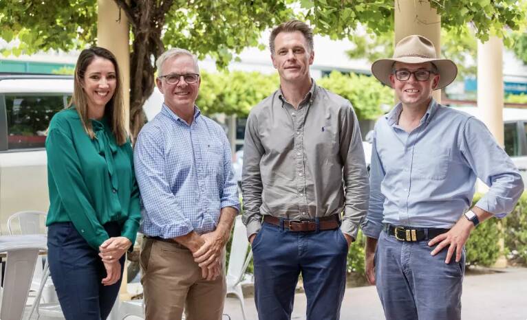 Moree council's deputy and mayor Susannah Pearse and Mark Johnson with NSW Premier Chris Minns and Northern Tablelands MP Adam Marshall in Moree on Thursday, February 22. Picture supplied.