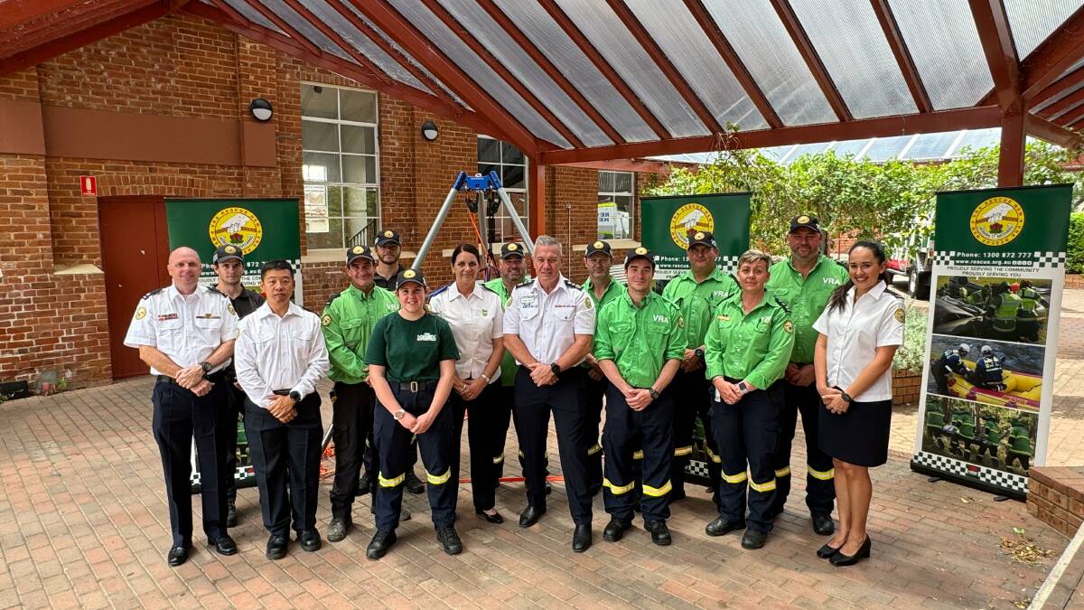 VRA Rescue NSW Commissioner Brenton Charlton (Centre) with staff and volunteers from across the state including; Guyra, Taree, Inverell, Cessnock, Central Coast, Coonabarabran, Wollongong and the State Rescue Group. Picture supplied by VRA Rescue NSW