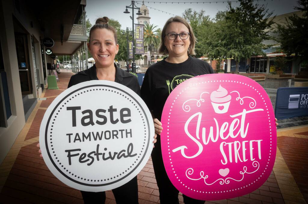 Johanna Vitalone, from Papa Luigis, and Tamworth Regional Council events officer Natasha Little, are excited about the 2024 Tamworth Taste Festival. Picture by Peter Hardin
