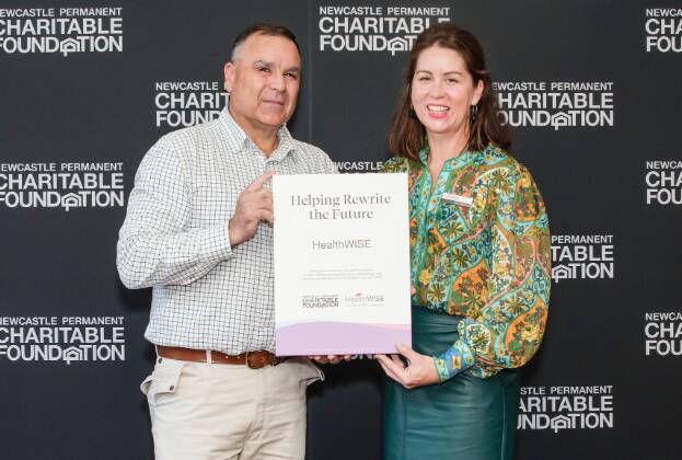 HealthWISE Aboriginal health worker Glenn Allan and executive manager of strategy Sally Urquhart have accepted $70,000 in seed funding from Newcastle Permanent Charitable Foundation to help reduce cultural barriers to health literacy and healthcare in Tamworth and Gunnedah. Picture supplied