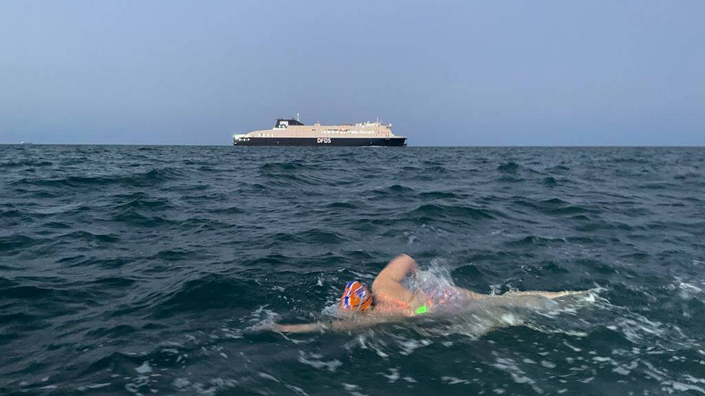 Peta Bradley crossing the English Channel in September. Photo supplied