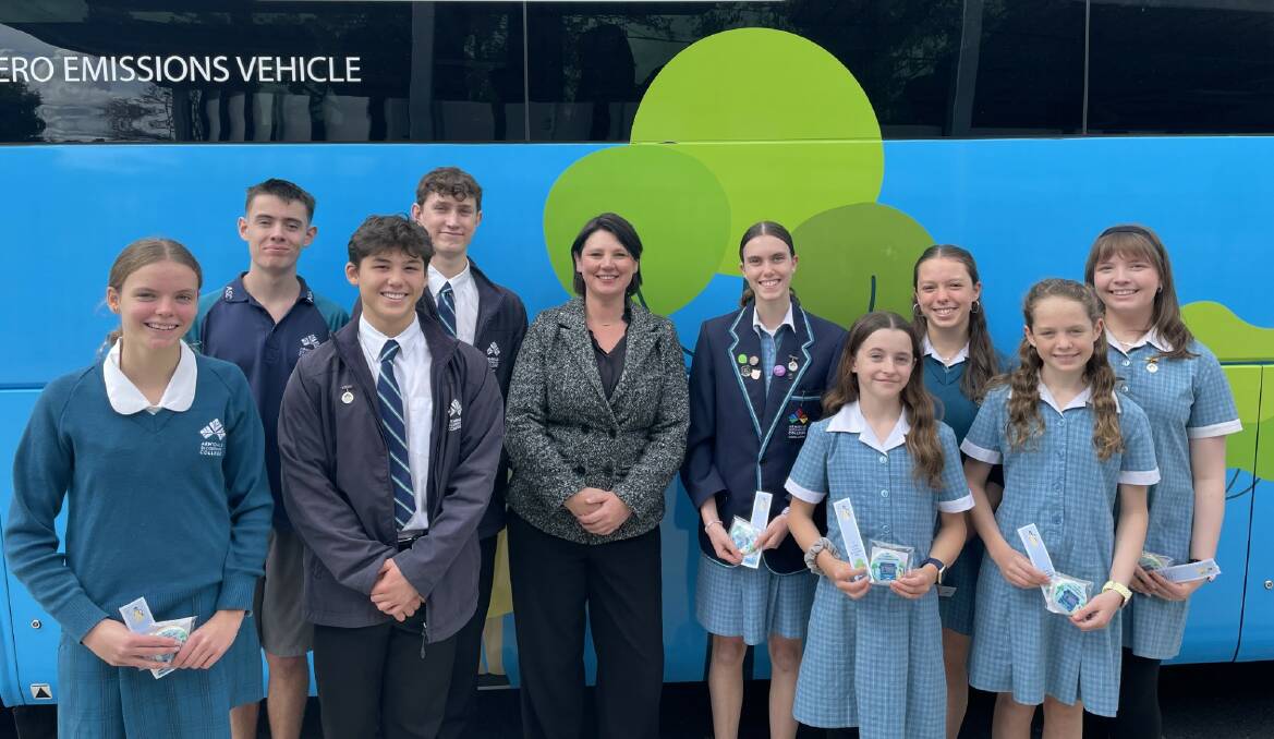 Armidale Seconday College students test zero emissions tech with new EV bus trial. Picture by Heath Forsyth 