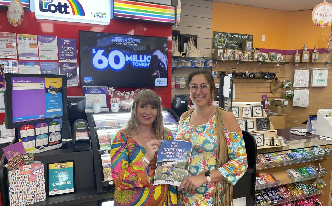 Tiffany Snowden (left) and JJ's Newsagency owner Jessica Fischer (right) with the $1M Division 1 Lotto ticket notice. 