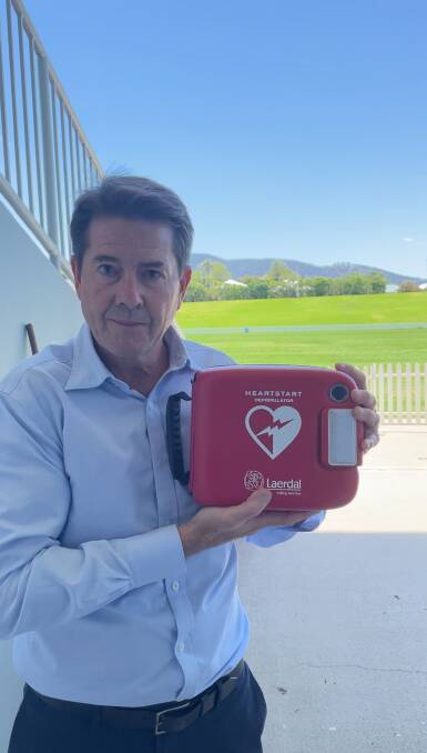 Mr Anderson with the defibrillator at Scully Park Regional Sporting Precinct. Picture supplied