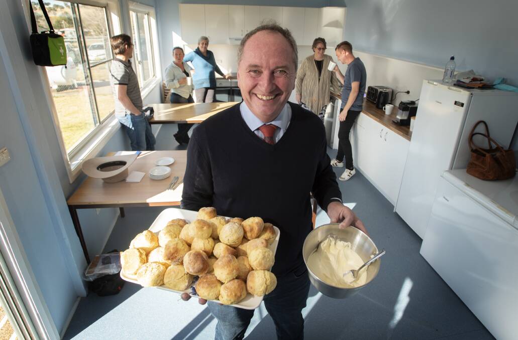 Scones anyone?: New England MP Barnaby Joyce in the new kitchen at Bendemeer Public School. Photo: Peter Hardin 020720PHB004