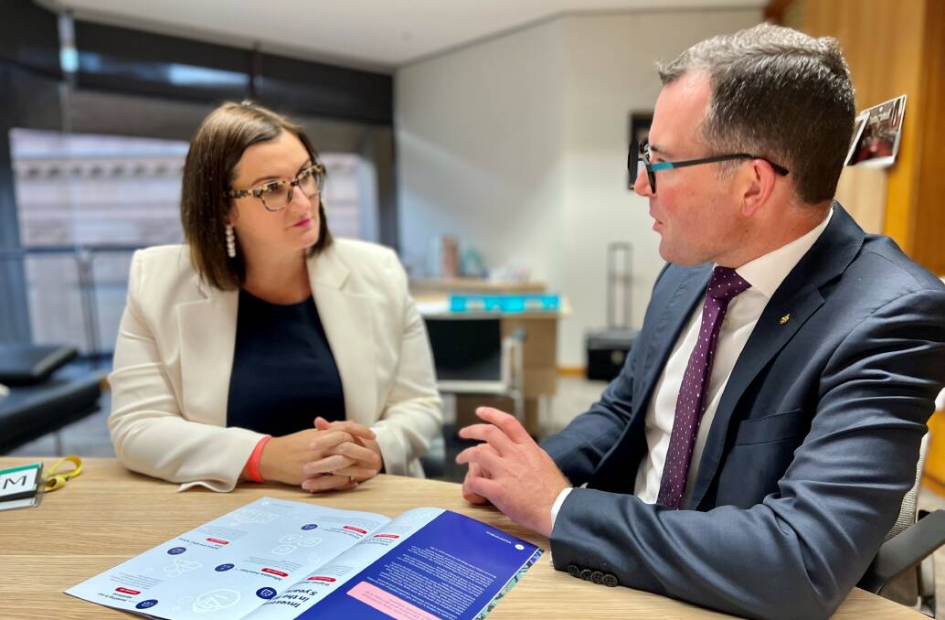 Temporary: Northern Tablelands MP Adam Marshall met with the Minister for Education Sarah Mitchell on Thursday in State Parliament to secure assurances over the future of Rocky River Public School. Photo: Supplied