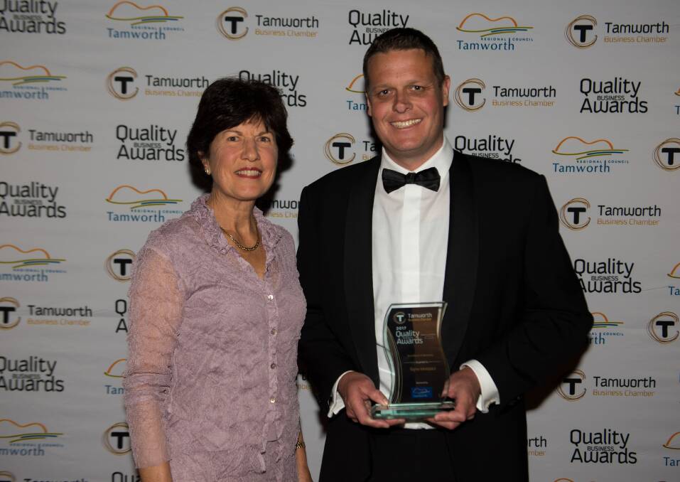 Winner: Tamworth Regional Councillor Helen Tickle and Sigma Aerospace CEO Matt Wheatley. Photo: Peter Hardin.