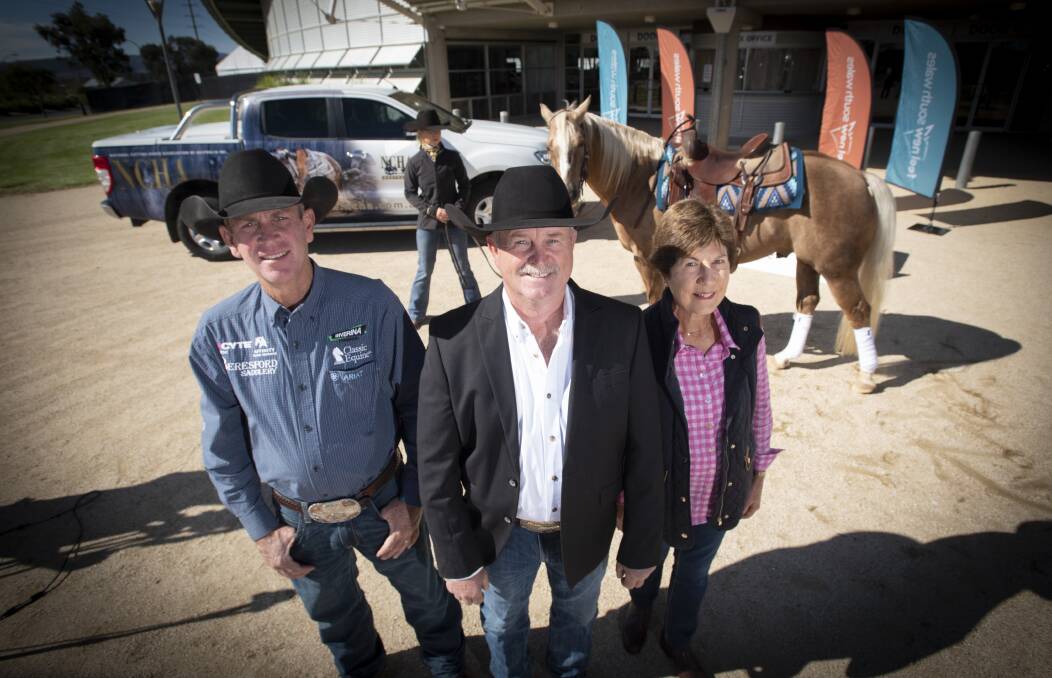 Long awaited: Cutting horse trainer Todd Graham, futurity event manager Peter Shumack and TRC's Helen Tickle. Photo: Peter Hardin