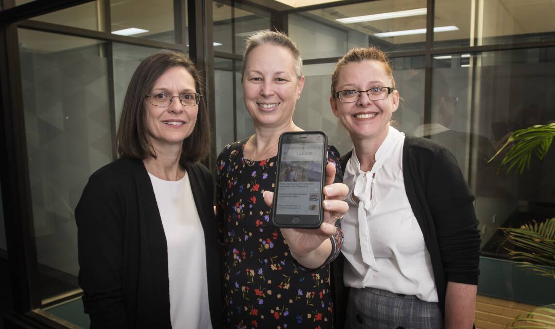 Connected: Michele Tibbles, Classifieds/Administration Manager - New England, The Northern Daily Leader editor Fiona Ferguson and Tonia Smith, Sales Manager - Peel Valley Group. Photo: Peter Hardin.