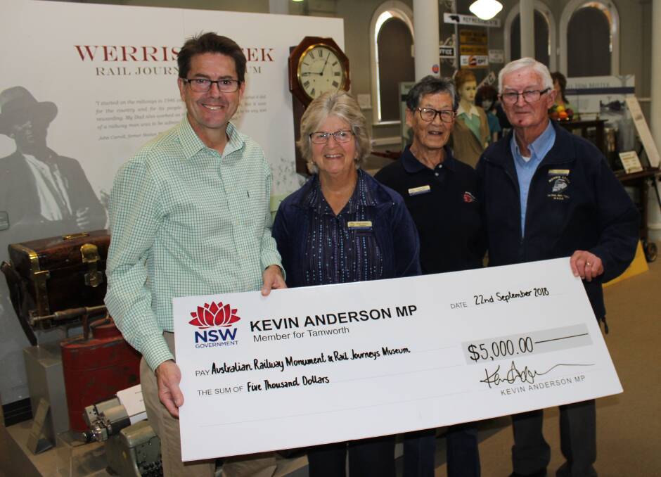 On track: Member for Tamworth Kevin Anderson with Australian Railway Monument volunteers Robyn Southan, Cath Stockee and ARM President Chris Holley. Photo: Supplied.