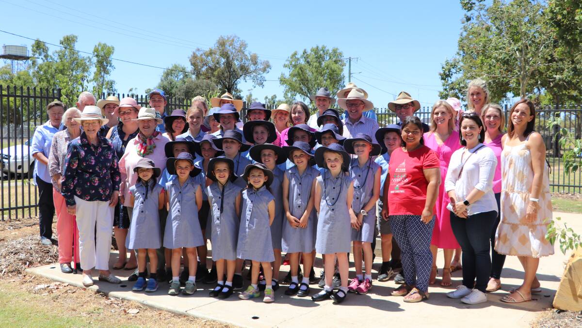 Federal Member for Parkes Mark Coulton and State Member for Northern Tablelands Adam Marshall joined North Star Public School students and staff, the North Star P&C Association and members of the community to unveil the new trees. Picture supplied
