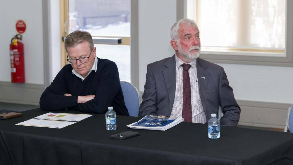Tamworth council's general manager Paul Bennett and mayor Russell Webb fielded questions from a concerned public over a proposed rate increase at a consultation session in Tamworth. Picture by Peter Hardin