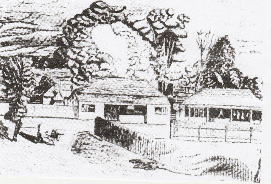 A sketch from the early 1850's of an Accommodation House and butcher's shop, built by Thomas Hobbs on Peel Street blocks acquired in Tamworth's first government land sales (1850), close to today's Cahills Chemist.