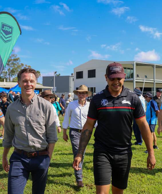NSW Premier Chris Minns and NRL star Latrell Mitchell at the launch on Wednesday. 