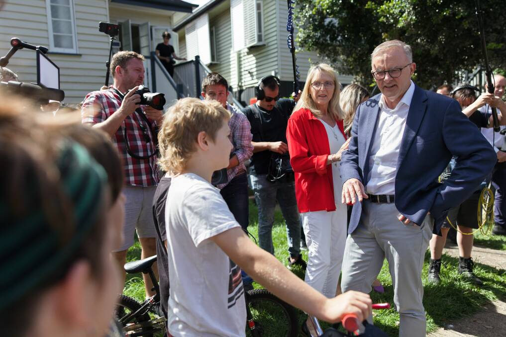 Earlier: Labor leader Anthony Albanese speaks to kids on Monday. Photo: Sitthixay Ditthavong