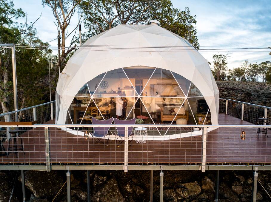 GETAWAY: The Faraway Dome on the Munsie's property overlooks remote bushland in a private escape. Photo: Krista Eppelstun