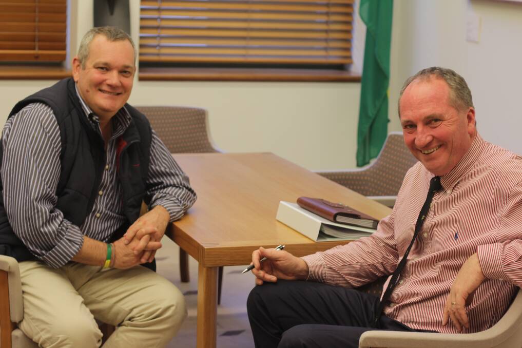 Welcome: Dr Chris Parker meets with Deputy Prime Minister and Member for New England Barnaby Joyce.