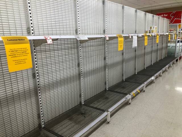 No loo paper: The shelves at Coles were totally bare on Sunday. 